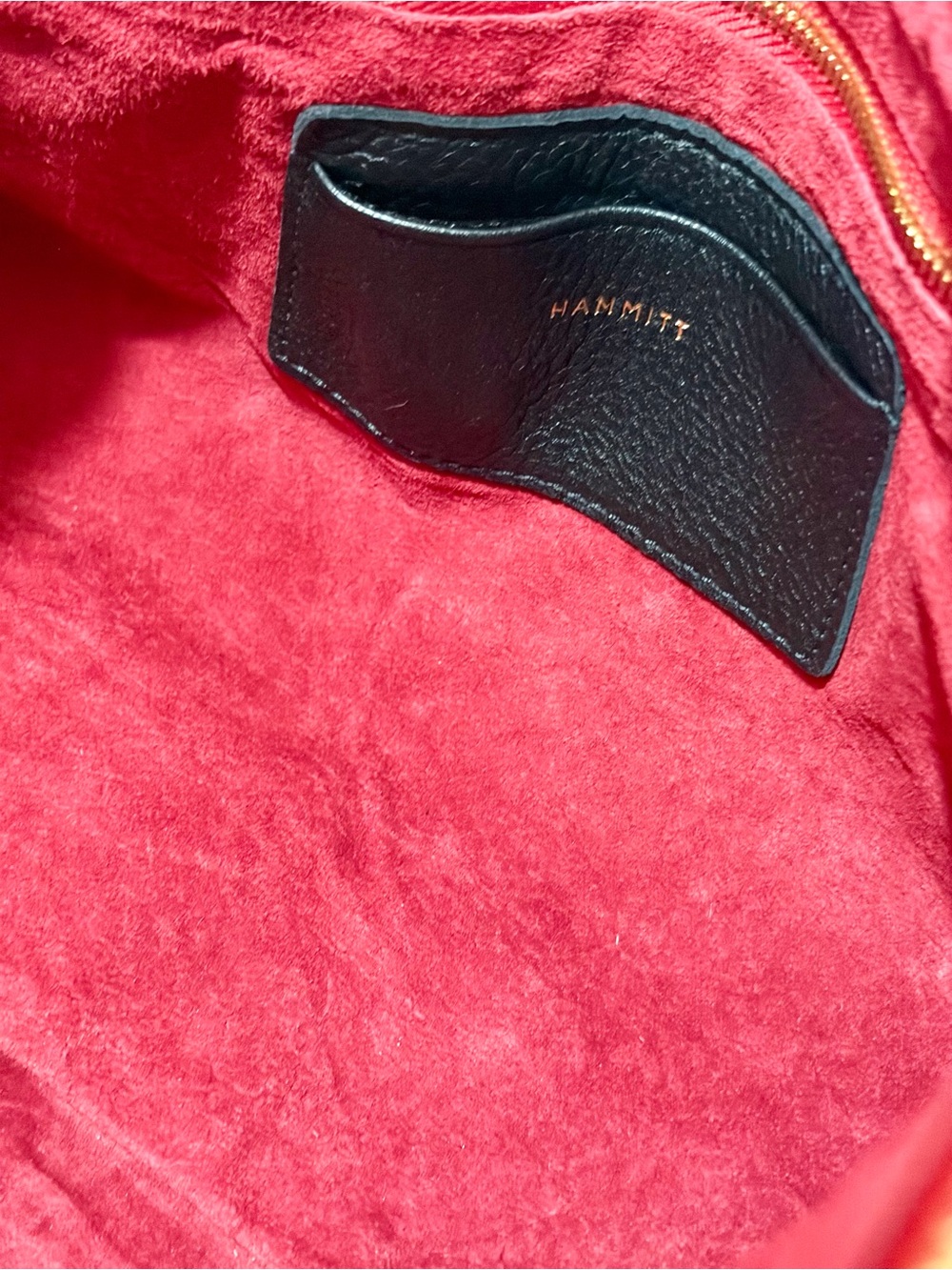 HAMMITT Mr G. Shoulder Bag In Black Leather/Brushed Gold Hammered Rivets/Red Zip - Picture 12 of 15